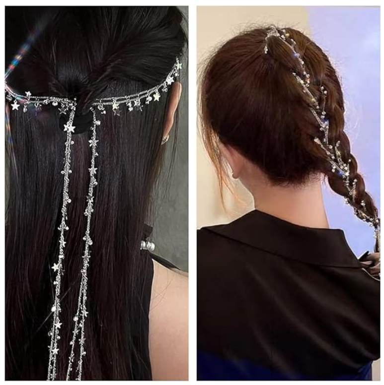 Silver Moon Star Tassel Hair