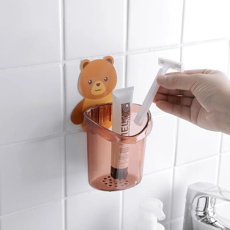 Teddy Bear Wall Mounted Toothbrush Holder Cup